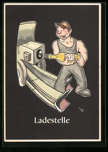 Künstler-AK sign. H. Moritz: bergmännische Begriffe karikiert aus Lustige Gezähekiste, Nr. 21: Ladestelle