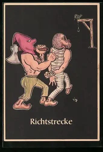 Künstler-AK sign. H. Moritz: bergmännische Begriffe karikiert aus Lustige Gezähekiste, Nr. 6: Richtstrecke