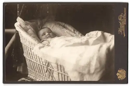 Fotografie Heinrich Fritz, Greiz, Weststr. 6, Baby liegt im Kinderwagen