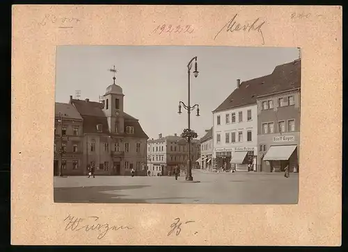 Fotografie Brück & Sohn Meissen, Ansicht Wurzen, Marktplatz mit Ladengeschäft Adolph Geyer & Helene Heineck
