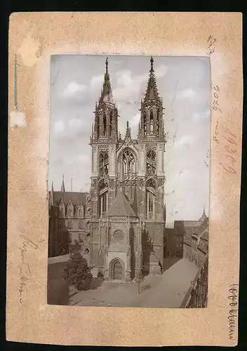 Fotografie Brück & Sohn Meissen, Ansicht Meissen, Blick auf den Dom, Rückseite mit Ansichtskarte als Belegstück