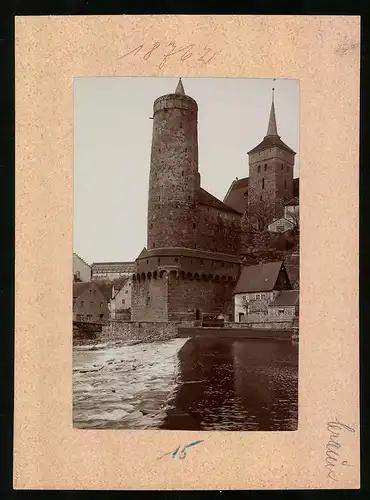 Fotografie Brück & Sohn Meissen, Ansicht Bautzen, Partie an der Spree mit Mühlbastei Turm