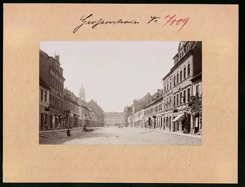 Fotografie Brück & Sohn Meissen, Ansicht Grossenhain, Blick in die Strasse Frauenmarkt mit Geschäften Carl Eckerhardt uvw.