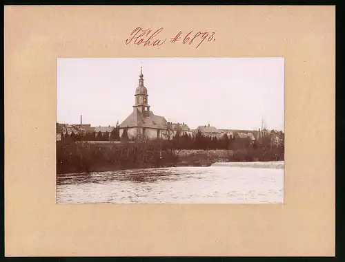 Fotografie Brück & Sohn Meissen, Ansicht Flöha, Partie am Wehr mit Kirche