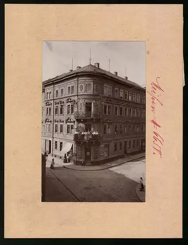Fotografie Brück & Sohn Meissen, Ansicht Meissen, Poststrasse Ecke Martinstrasse, Eckhaus mit Porzellan-Laden