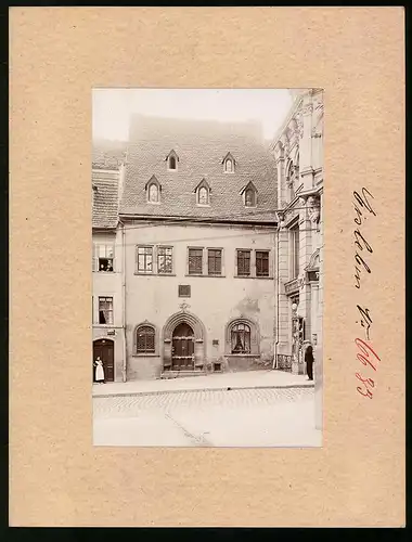 Fotografie Brück & Sohn Meissen, Ansicht Eisleben, Dr. Martin Luthers Sterbehaus am Andreaskirchplatz 7