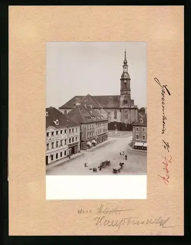 Fotografie Brück & Sohn Meissen, Ansicht Grossenhain, Blick auf Hauptmarkt, Hotel zum goldenen Löwen, Germania Drogerie