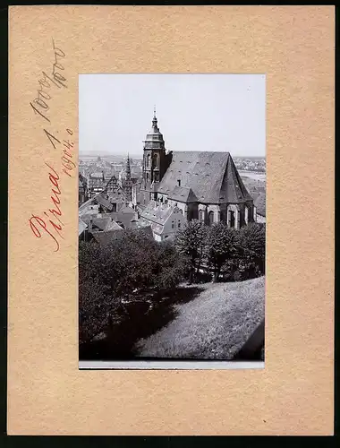 Fotografie Brück & Sohn Meissen, Ansicht Pirna a. Elbe, Blick auf die Stadtkirche
