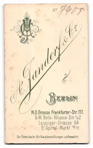 Fotografie A. Jandorf & Co., Berlin-NO, Grosse Frankfurter-Str. 113, Junge Dame mit zurückgebundenem Haar