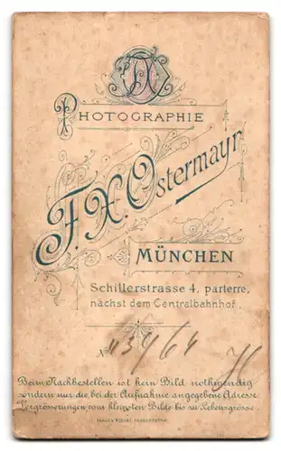 Fotografie F. X. Ostermayr, München, Schillerstrasse 4, Soldat in Uniform und gekämmtem Scheitel