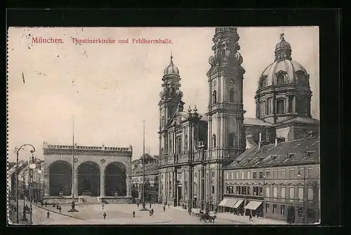 AK München, Theatinerkirche und Feldherrnhalle