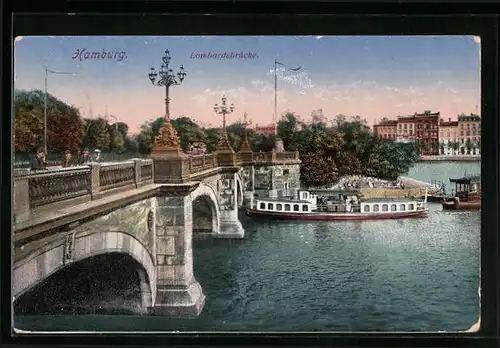 AK Hamburg-Neustadt, Lombardsbrücke mit Ausflugsdampfern