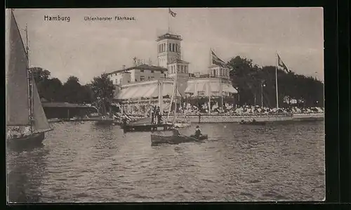 AK Hamburg, Uhlenhorster Fährhaus mit Ruderboot