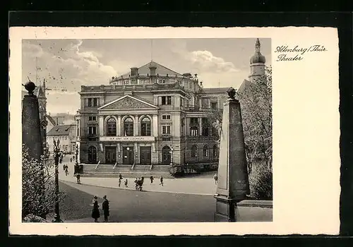 AK Altenburg, Theater mit Vorplatz und Strassenpartie