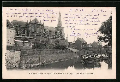 AK Armentières, Eglise Saint-Vaast et la Lys