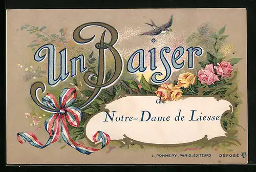 AK Notre-Dame-de-Liesse, Grusskarte mit Blumendekor