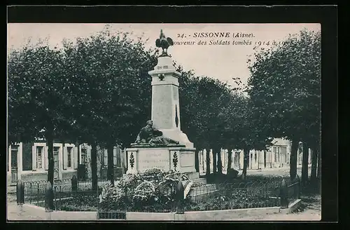 AK Sissonne, En souvenir des Soldats tombés 1914-1918