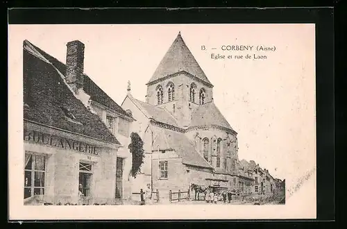 AK Corbeny, Eglise et rue de Laon