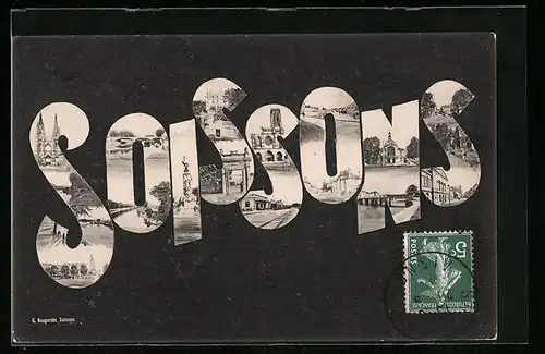 AK Soissons, Ortsansichten mit Uferpartien