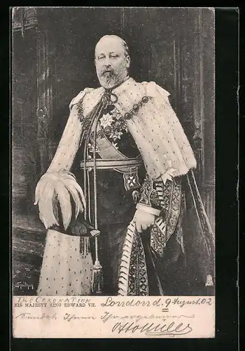 AK König Edward VII. in Paradeuniform und königlicher Robe