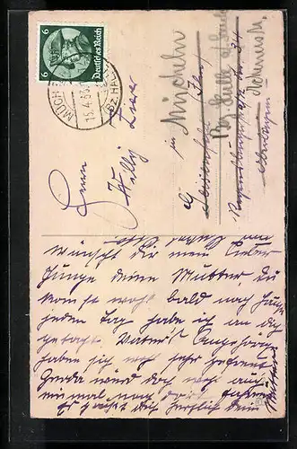 Künstler-AK Tulpen- und Maiglöckchenstrauss - Ostergruss