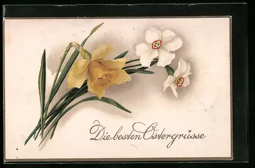 Künstler-AK Gelbe und weisse Narzissen - Ostergruss