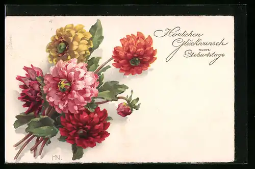 AK Ein Strauss bunter Blumen zum Geburtstag