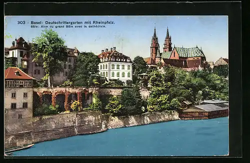 AK Basel, Deutschrittergarten mit Rheinpfalz
