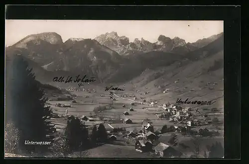 AK Unterwasser, Ortsansicht mit Bergpanorama
