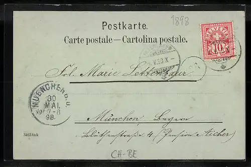 Mondschein-AK Interlaken, Totalansicht mit Bergpanorama