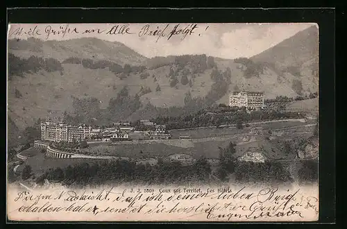 AK Caux, Ortansicht mit Hotelanlagen