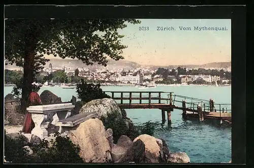 AK Zürich, Ortsansicht vom Mythenquai