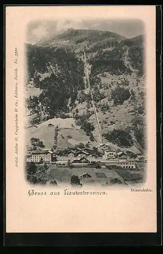 AK Lauterbrunnen, Ortsansicht mit Mürrenbahn