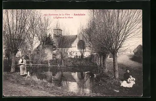 AK Andelain, L`Eglise et la Mare