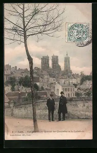 AK Laon, Vue du Quartier des Chenizelles et la Cathédrale
