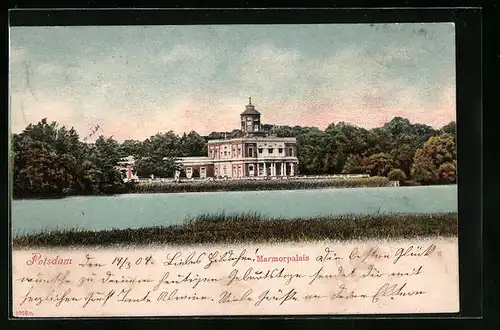 AK Potsdam, Marmorpalais mit Teich