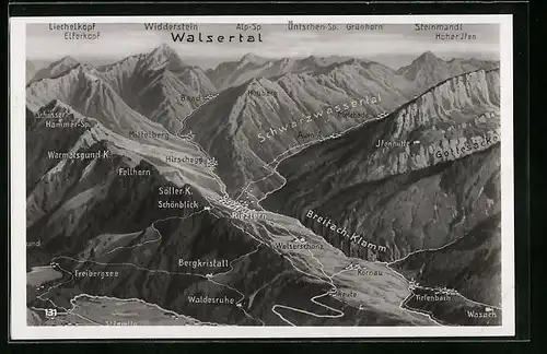 AK Riezlern, Panorama des Walsertals mit Breitach-Klamm und Fellhorn