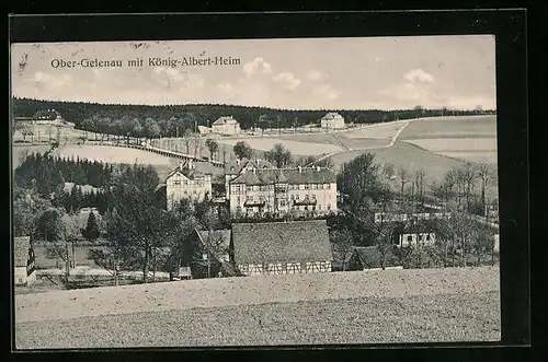 AK Ober-Gelenau, Ortsansicht mit König-Albert-Heim