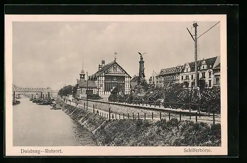 AK Duisburg-Ruhrort, Schifferbörse mit Dampfschiffen