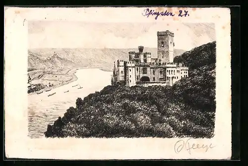 AK Stolzenfels, Schloss mit Blick auf den Rhein