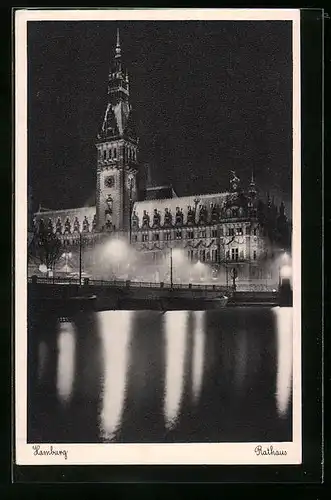 AK Hamburg, Rathaus bei Nacht