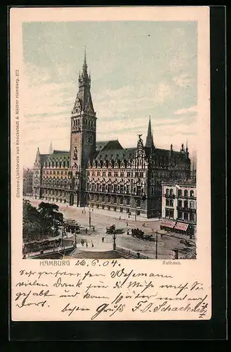 AK Hamburg, Rathaus mit Strassenbahn