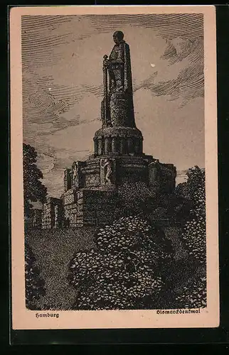 Künstler-AK Hamburg-St.Pauli, Bismarckdenkmal