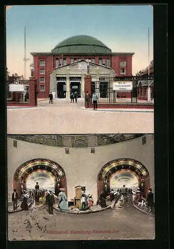 AK Hamburg-Steinwerder, Versch. Ansichten des Elbtunnels