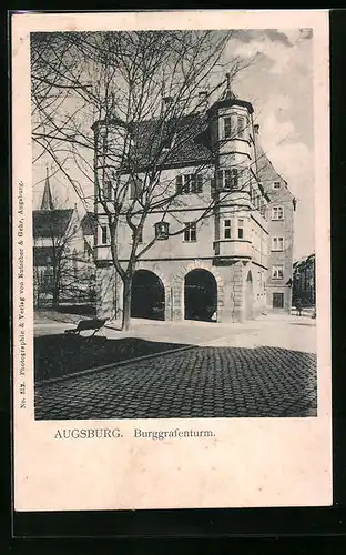 AK Augsburg, Strassenpartie am Burggrafenturm