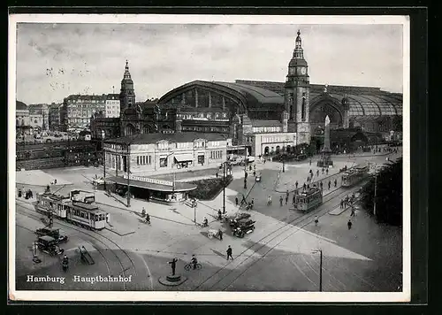 AK Hamburg, Georgsplatz mit Hauptbahnhof und Strassenbahnen