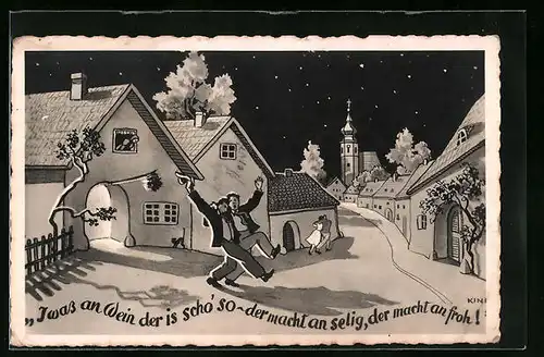 AK Betrunkene Herrschaften bei der Heimreise durch die Innenstadt