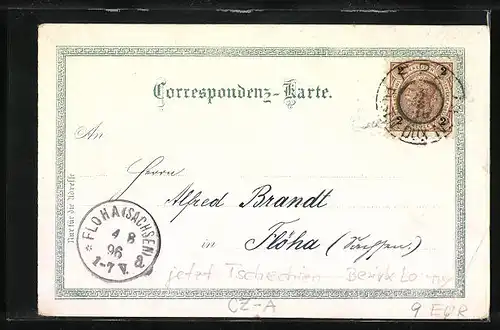 Lithographie Saaz, Totalansicht, Denkmal am Markt