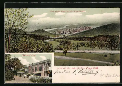 AK Wien, Fernansicht vom Restaurant Rohrerhütte im Wiener Wald