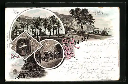 Lithographie Nice, Route du Littoral de Nice à Monaco, Palmes di Scheffel